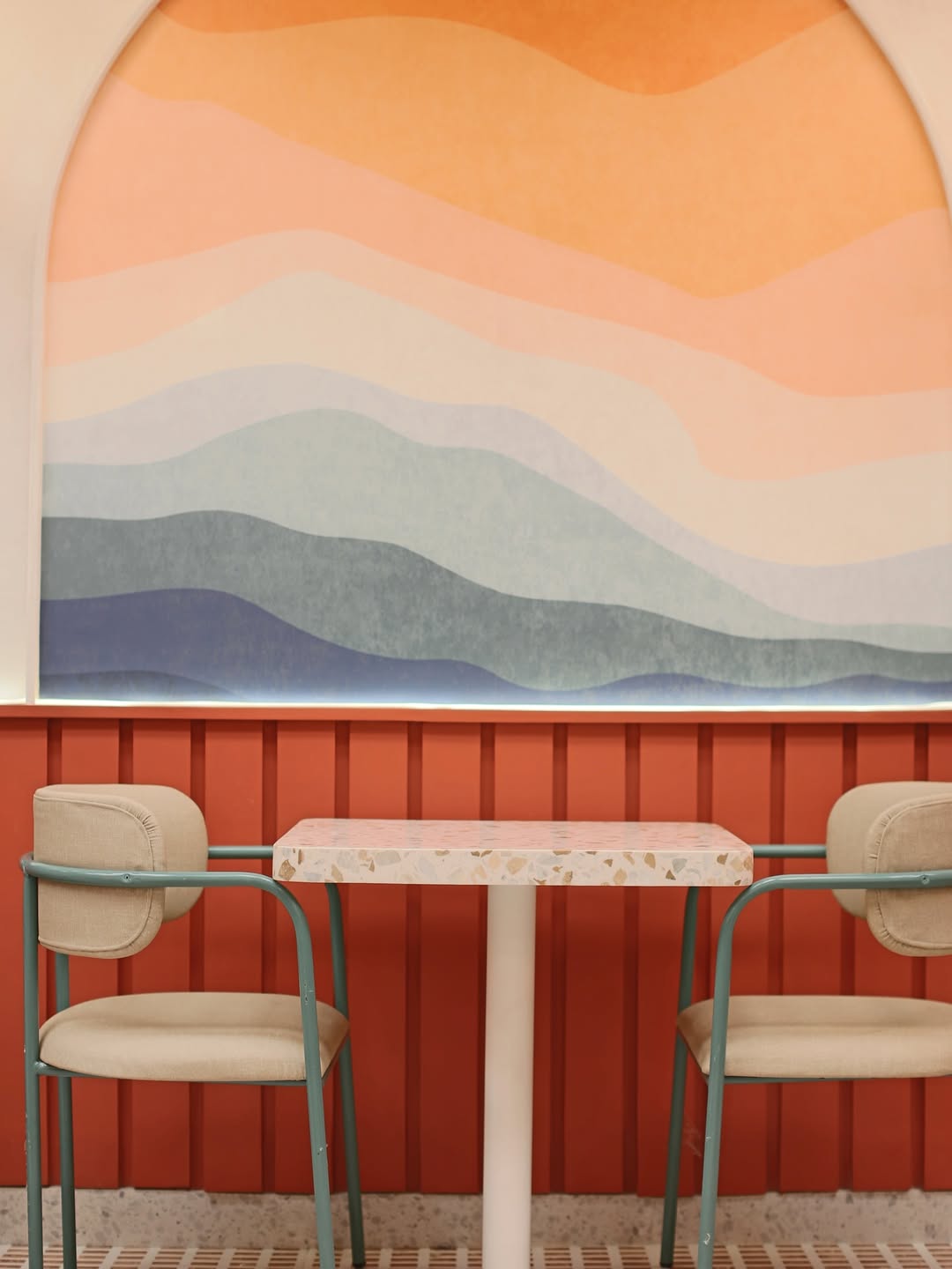 Actual California Steaks mural and terrazzo table